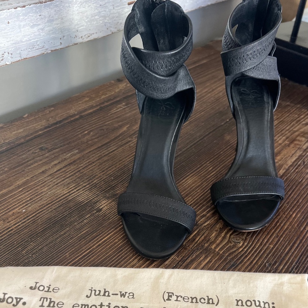 Joie Brand " ELAINE"  Open Toe, Ankle Strap, Zip Heel- Size: 36.5- Black